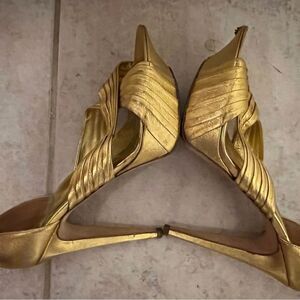 Sergio Rossi platform sandals gold runway dress shoes sexy crisscross heels